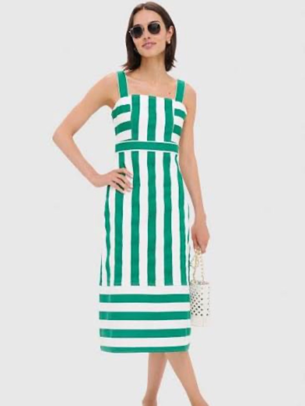Tuckernuck Green & White Striped Hooper Denim Midi Dress
